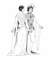 A coloring page of middle ages clothing